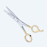 5.5 Inch Half Gold German Shiny Stainless Steel Haircut Scissor with Fine Adjustment Screw, Sharp ConveX Edge Blade