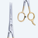 5.5 Inch Half Gold German Shiny Stainless Steel Haircut Scissor with Fine Adjustment Screw, Sharp ConveX Edge Blade