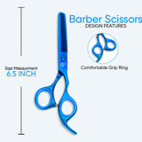 6.5 Inch Sharp Blade Professional Thinning Scissors with Rubber Silencer, Comfortable Grip Ring & Flat Screw Adjuster