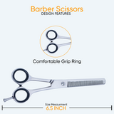 6.5 Inch Sharp Blade Barber Thinning Shear With Screw Adjuster, Rubber Silencer & Comfortable Grip Ring