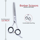 6.5 Inch Sharp Blade Barber Thinning Shear with Screw Adjuster, Rubber Silencer & Comfortable Grip Ring