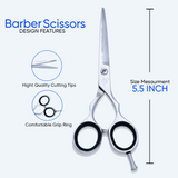 5.5 Inch Barber Shear Scissors with Screw Adjuster, Rubber Silencer & Comfortable Grip Ring